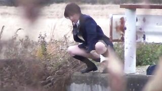 Japanese cute teeny girls caught pissing outdoor