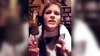 Lunatic babe eats a scatcicle