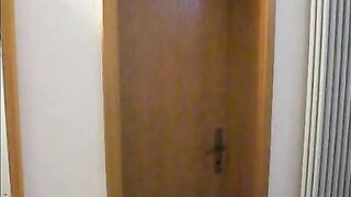 Nasty amateur lady shitting closeup in toilet