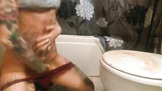 Hot tattooed babe ass fingering and pooping