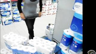 Pissing Japanese wife in the store
