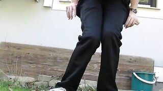 Pooping hard in the back garden