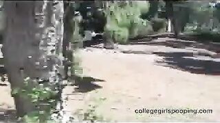 Nasty lady shitting in the outdoors