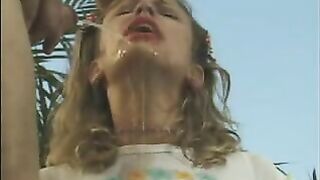 Massive pee in her mouth