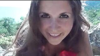 Stunning brunette girl gets naked for pooping at the beach