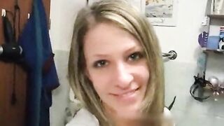 Pretty hot blonde chick with thick ass teasing and pooping