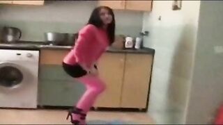 Pretty brunette pooping in pantyhose