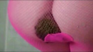 Pretty brunette pooping in pantyhose