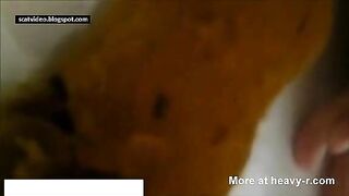 Beautiful hot naked babe shitting hard