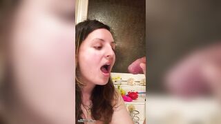 Sweet wife taking pee in her mouth