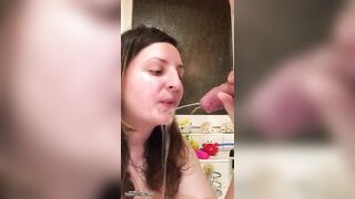 Sweet wife taking pee in her mouth