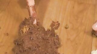 Messy shit on the floor from sexy blonde