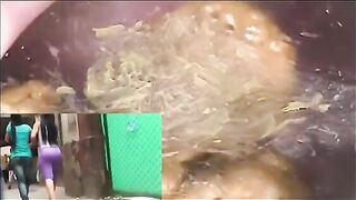 Tight purple yoga pants caught shit