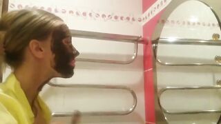 Big boobs lady smearing with shit