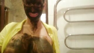 Big boobs lady smearing with shit