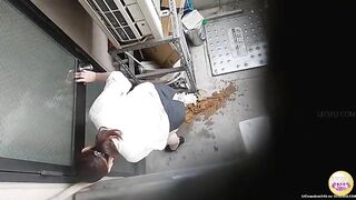 Asian office babe dropping shit