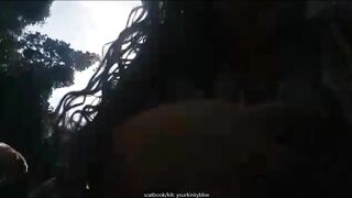 BBW pooping outdoors in the field