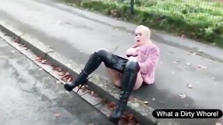 German gorgeous milf shitting by the road side