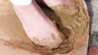 Very dirty brown pantyhose glued of dog scat