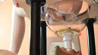 Pretty blonde in stockings dropping shit for slave