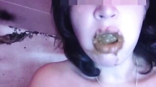 Asian horny girl eating big turd