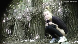 Cute girl pooping in the woods