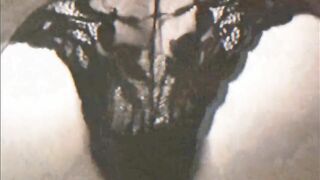 Tattooed brunette eating shit