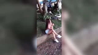 Latina Publicly Shits In Her Hand Outdoor