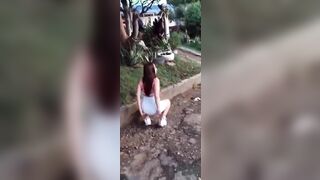 Latina Publicly Shits In Her Hand Outdoor