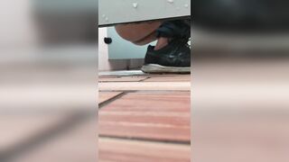 Girl takes a massive shit on the floor while wearing sneakers