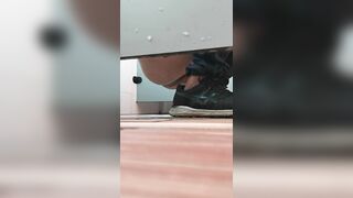 Girl takes a massive shit on the floor while wearing sneakers