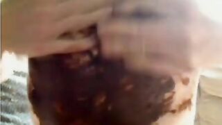 Fat ass taking fat dildo while shitting