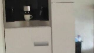 Sabrina poops in her kitchen trash