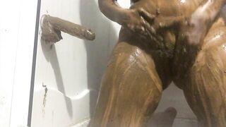 Big tits babe smearing shit on her sexy body