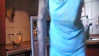 Blonde amateur wife poops hard in the kitchen