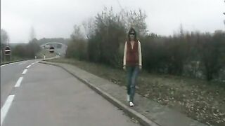 Amateur girl shits and pee outdoor