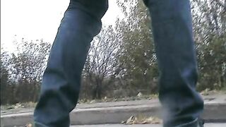 Amateur girl shits and pee outdoor