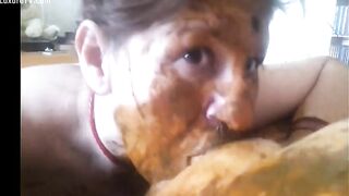 Wife covered in shit gives blowjob