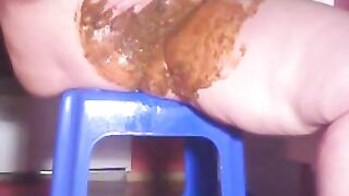 Brunette lady shit smearing solo