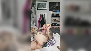 Nasty tattooed slut ass toying and shitting at home