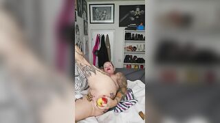Nasty tattooed slut ass toying and shitting at home