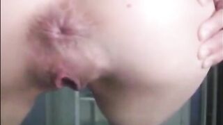 Skinny girl pushing shitting while standing