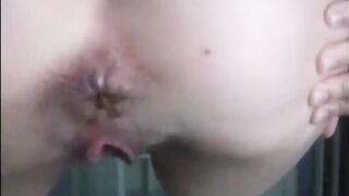 Skinny girl pushing shitting while standing