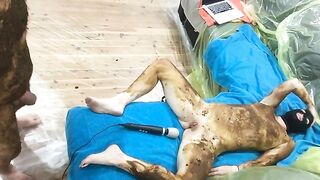 Slut gets scat covered while fucking and cum