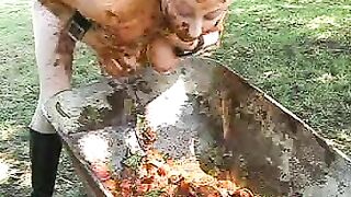 German milf playing with dirty shit