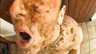 MILF covered in shit sucking cock