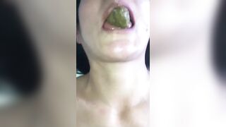 Mature slut eating green shit