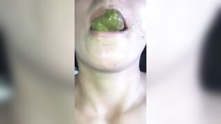 Mature slut eating green shit