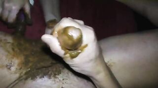 Giving gorgeous scat handjob at home