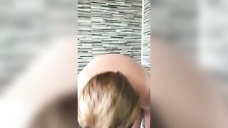 Chubby lady smearing shit on her body